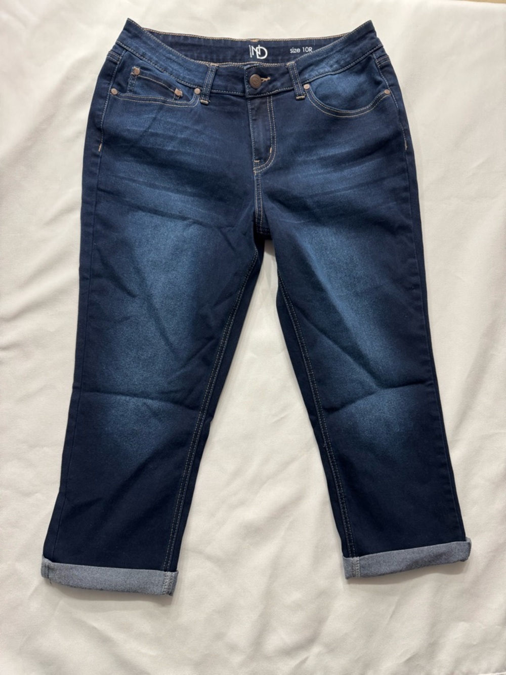 Women’s New Directions roll cuff capri dark blue denim jeans size 10R